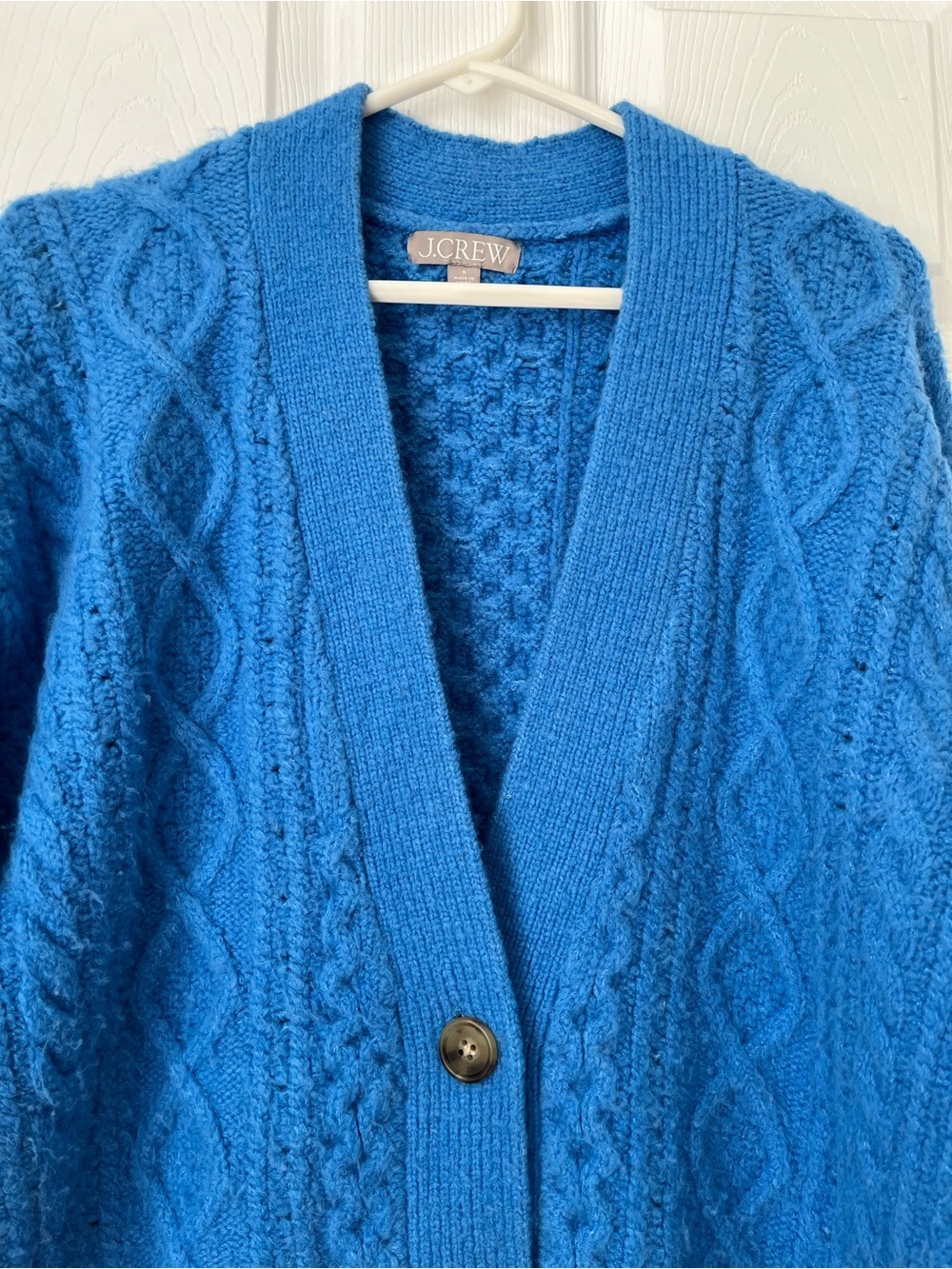 J.Crew wool alpaca blend Bright Blue Cable Knit oversized cardigan size S - Picture 3 of 9